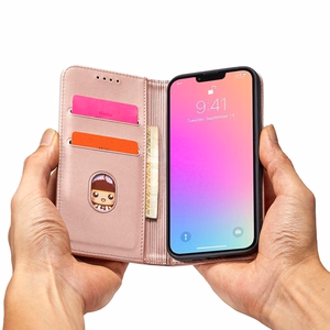 Magnetkaardi ümbris iPhone 14 jaoks flip cover rahakoti stend roosa