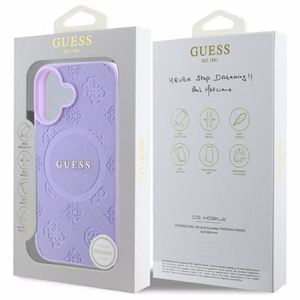 Guess Saffiano Peony Classic Logo MagSafe iPhone 16 Ümbris - Lilla
