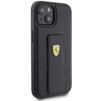 Ferrari Grip Stand Metal Logo ümbris jaoks iPhone 15 - must