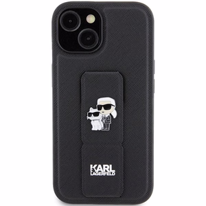 Karl Lagerfeld Gripstand Saffiano Karl&Choupette Pins чехол для iPhone 15 Plus / 14 Plus - чёрный