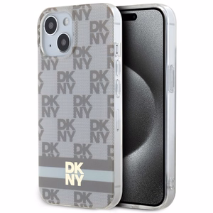 DKNY IML Checkered Mono Pattern & Printed Stripes MagSafe Ümbris jaoks iPhone 15 Plus / 14 Plus - Beige