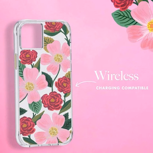Rifle Paper Clear ümbris seadmele iPhone 14 Plus, kuldset tooni kaunistusega, Rose Garden mustriga