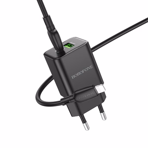 Borofone Wall Laadija BN14 Royal GaN - USB + Type C - QC 3.0 PD 30W with Type C to Lightning Kaabel must