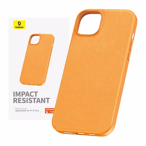 Telefoni ümbris iPhone 15 Plus'ile Baseus Fauxther Series (oranž)