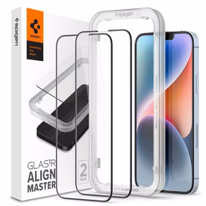 Spigen ALM Glass FC karastatud klaas iPhone 13 / 13 Pro / 14 / 16e jaoks - must 2 tk.