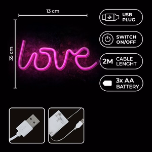 Neon LED Light LOVE roosa Bat + USB FLNE05 Forever Light