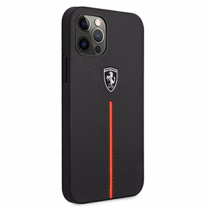 Ferrari FEOMSHCP12LBK iPhone 12 Pro Max must/must kõvakott Off Track Nahast Nailon triibuga