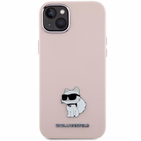 Karl Lagerfeld Silicone Choupette Metal Pin Ümbris jaoks iPhone 15 Plus / 14 Plus - roosa