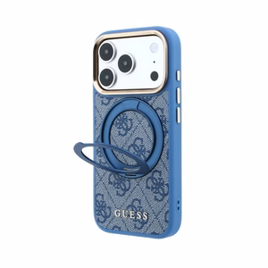 Guess PU 4G Ring Stand MagSafe ümbris Apple iPhone 18 Pro jaoks, sinine