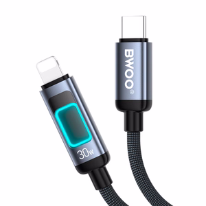 BWOO X324CL плетеный кабель быстрой зарядки со световым дисплеем PD 27W USB-C - Lightning