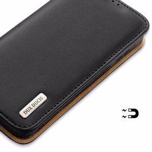 Dux Ducis Hivo Nahast Flip Cover Ehtne nahast rahakott kaartide ja dokumentide jaoks Samsung Galaxy S22 + (S22 Plus) Must
