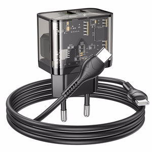 Phone Laadija Hoco USB A + USB C QC3.0 PD 3A 20W + Kaabel USB C to USB C N34 transparnent