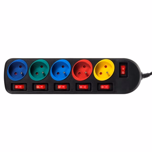 Maclean MCE204M power extension 1.5 m 5 AC outlet(s) Indoor Black, Multicolour