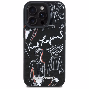 Чехол Karl Lagerfeld Grained Pattern & Logo MagSafe для iPhone 16 Pro чёрный