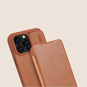 Kott Nillkin Qin Pro Nahast Apple iPhone 14 Pro Max pruun