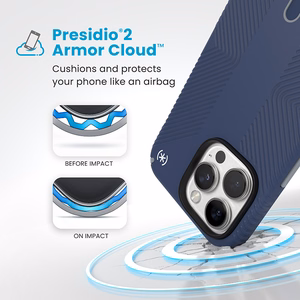 Speck Presidio2 Grip MagSafe'i ja ClickLocki toega ümbris iPhone 16 Pro Max-le, Coastal Blue/Dust Grey