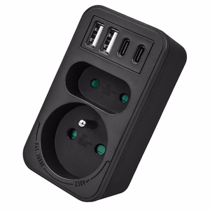 Maclean MCE249 F/B – võrgupesa jaotur, 2 pistikupesa, 4 USB-porti: 2×USB-A ja 2×USB-C PD 20 W, 1×16 A + 1×6 A