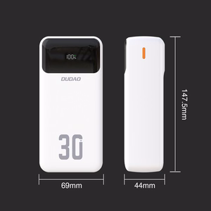 Dudao K15Max 30000mAh PD 22,5W aku koos USB-C ja Lightning kaablitega - valge