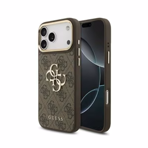 Guess PU Leather 4G Metal Logo Gold Frame ümbris Apple iPhone 18 Pro Max telefonile, pruun
