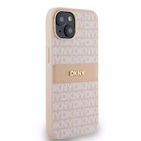 DKNY Leather Mono Stripe & Metal Logo ümbris jaoks iPhone 15 / 14 / 13 - roosa