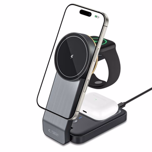 Tech-Protect QI15W-A28 MagSafe 3in1 Induktiivne Laadija koos Smartphone / Apple Watch / AirPods Alus - must