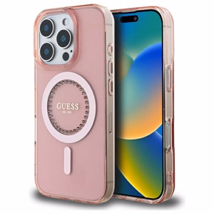 Guess IML Rhinestones MagSafe iPhone 16 Pro Max Ümbris - Roosa