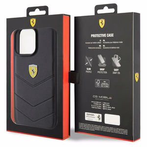 Ferrari Quilted Metal Logo ümbris jaoks iPhone 15 Pro Max - must