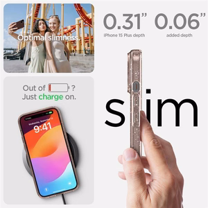 Spigen Liquid Crystal Glitter iPhone 15 Plus Ümbris - roosa/Clear