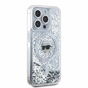 Karl Lagerfeld Liquid Glitter Karl Head MagSafe ümbris jaoks iPhone 15 Pro - läbipaistev