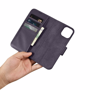 iCarer Rahakott ümbris 2in1 Case iPhone 14 nahast Flip Cover Anti-RFID tumelilla (WMI14220725-DP)