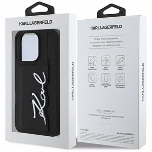 Karl Lagerfeld HC Grained PU Cardslot Metal Signature iPhone 16 Pro Ümbris - must