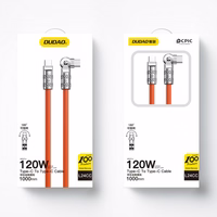 USB Kaabel Dudao "L24CC" (180' corner) Oranž "Type-C / Type-C" 100cm (up to120W)