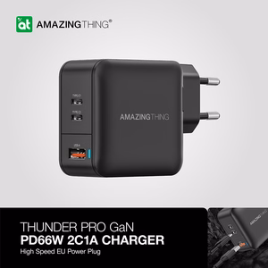 Amazing Thing Wall laadija Thunder Pro GaN EUTH66W - USB + 2xType C - PD 66W must