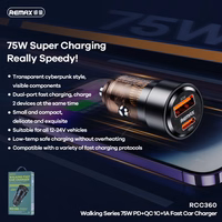 Car laadija Remax RCC360 75W USB-C/USB-A must