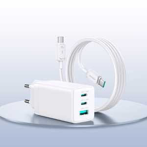 Joyroom JR-TG10 65W GaN 2x USB-C + USB-A сетевое зарядное устройство с кабелем USB-C — USB-C 100W 1.2м — белый