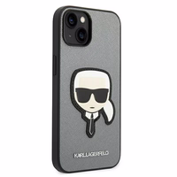 Karl Lagerfeld Saffiano Karl's Head Patch ümbris jaoks iPhone 14 - hõbedane