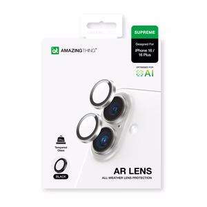 AmazingThing AR Aluminum 2 Lens Glass с рамкой объектива камеры для iPhone 16 / 16 Plus - чёрный