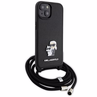 Karl Lagerfeld Crossbody Saffiano Metal Pin Karl & Choupette ümbris jaoks iPhone 15 Plus - must