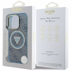 Guess IML Metal Glitter 4G Circle Triangle MagSafe Ümbris jaoks iPhone 16 Pro - Sinine