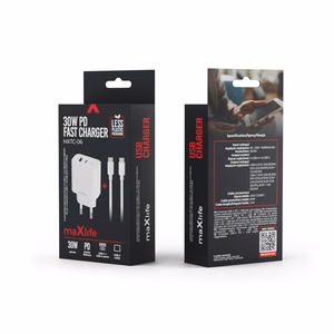 Maxlife MXTC-06-30AC PD QC laadija 1x USB-C 1x USB 30W valge + USB-C - USB-C kaabel 60W