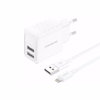 FONENG võrgulaadija EU53 2.4A 12W 2xUSB + kaabel Lightning valge
