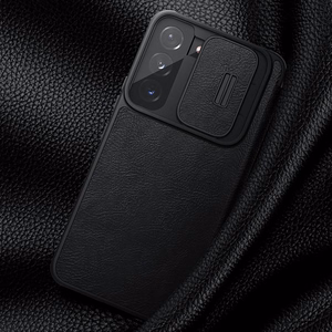 Nillkin Qin nahast Pro Case ümbris Samsung Galaxy S22+ (S22 Plus) kaamera kaitsja Holster Cover Flip Case Brown