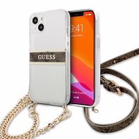 Guess GUHCP13SKC4GBGO iPhone 13 mini 5.4" läbipaistev kõvakott 4G pruun rihm kuldne kett