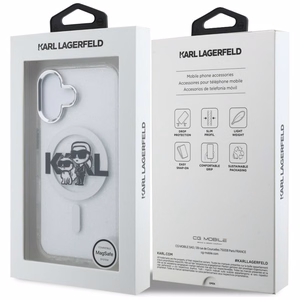 Karl Lagerfeld IML Glitter Karl & Choupette Sketch Logo MagSafe Case for iPhone 16 - Transparent