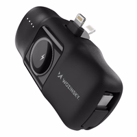 Wozinsky WF16-YLS 5000mAh 15W Lightning Mini Power Bank sisseehitatud USB-C kaabliga ja Apple Watchi laadijaga - must