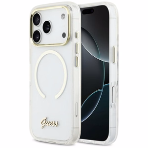 Guess IML Script Metal MagSafe Ümbris for iPhone 17 Pro Max - Clear