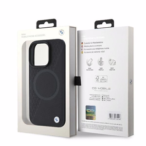 BMW Signature Leather Half Textured & Circle MagSafe ümbris jaoks iPhone 16 Pro - must