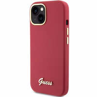 Guess Silicone Script Metal Logo & Frame ümbris jaoks iPhone 15 - punane