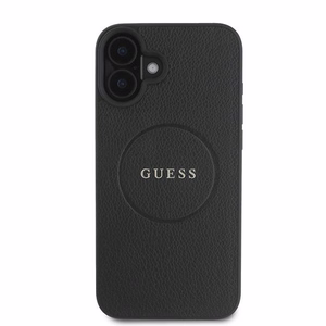 Чехол Guess Grained Gold Ring MagSafe для iPhone 16 Plus - чёрный