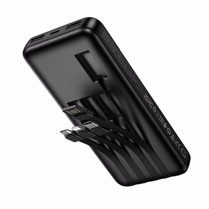 Akupank Hoco 10000 mAh 2A nelja sisseehitatud kaabliga USB A + USB C + Lightning + Micro USB J163 must